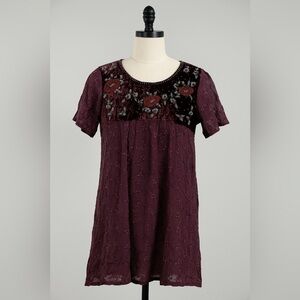 April Cornell Embroidered Velvet Yoke Floral Blouse Sz Small Boho Cottagecore